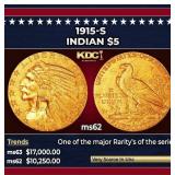 1915-s Gold Indian Half Eagle $5 ms62 USCG