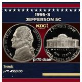 1995-s Proof Jefferson Nickel 5c pr70 dcam SEGS