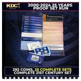 2000-2024 25 Proof Set Run - 292 Coins, 25 Complet
