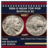1936-d Buffalo Nickel Near Top Pop 5c ms67+ SEGS