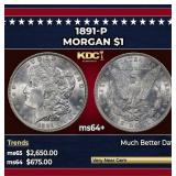 1891-p Morgan Dollar $1 ms64+ SEGS