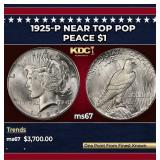 1925-p Peace Dollar Near Top Pop $1 ms67 SEGS