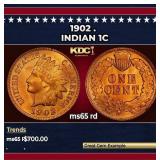1902 Indian Cent . 1c Grades ms65 rd