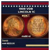 1909 VDB Lincoln Cent 1c Grades ms66 rd