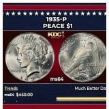 1935-p Peace Dollar $1 Grades ms64
