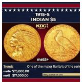1915-s Gold Indian Half Eagle $5 ms63+ USCG