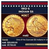 1912-s Gold Indian Half Eagle $5 ms63 USCG