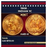 1908 Indian Cent . 1c Grades ms65 rd