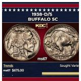 1938-d/s Buffalo Nickel 5c ms67 SEGS