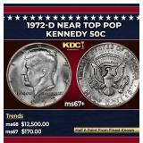 1972-d Kennedy Half Dollar Near Top Pop 50c ms67+