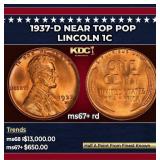 1937-d Lincoln Cent Near Top Pop 1c ms67+ rd SEGS