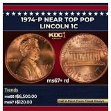 1974-p Lincoln Cent Near Top Pop 1c ms67+ rd SEGS