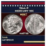 1944-p Mercury Dime 10c ms67 fsb SEGS
