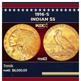 1916-s Gold Indian Half Eagle $5 ms63 USCG