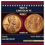 1921-s Lincoln Cent 1c ms64 rd SEGS
