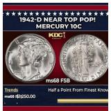 1942-d Mercury Dime Near Top Pop! 10c ms68 FSB SEG
