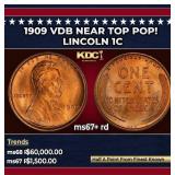1909 VDB Lincoln Cent Near Top Pop! 1c ms67+ rd SE