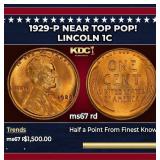 1929-p Lincoln Cent Near Top Pop! 1c ms67 rd SEGS