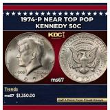 1974-p Kennedy Half Dollar Near Top Pop 50c ms67 S