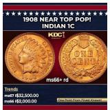 1908 Indian Cent Near Top Pop! 1c ms66+ rd SEGS