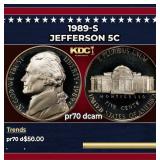 1989-s Proof Jefferson Nickel 5c pr70 dcam SEGS