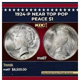 1924-p Peace Dollar Near Top Pop $1 ms67 SEGS