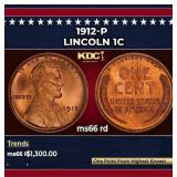 1912-p Lincoln Cent 1c ms66 rd SEGS