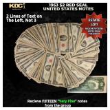 15x 1953 $2 Red Seal United States Note Grades VF