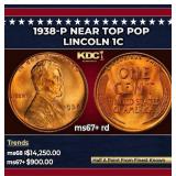 1938-p Lincoln Cent Near Top Pop 1c ms67+ rd SEGS