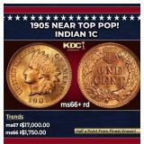 1905 Indian Cent Near Top Pop! 1c ms66+ rd SEGS