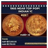 1905 Indian Cent Near Top Pop! 1c ms66+ rd SEGS
