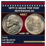 1977-d Jefferson Nickel Near Top Pop 5c ms66+ 5fs