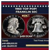1960 Proof Franklin Half Dollar TOP POP! 50c pr69