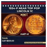 1934-p Lincoln Cent Near Top Pop 1c ms67 rd SEGS