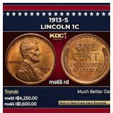 1913-s Lincoln Cent 1c ms65 rd SEGS