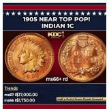 1905 Indian Cent Near Top Pop! 1c ms66+ rd SEGS