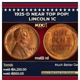 1925-d Lincoln Cent Near Top Pop! 1c ms65 rd SEGS