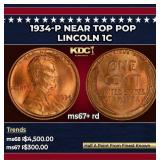 1934-p Lincoln Cent Near Top Pop 1c ms67+ rd SEGS