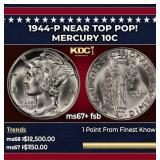 1944-p Mercury Dime Near Top Pop! 10c ms67+ fsb SE