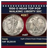 1936-d Walking Liberty Half Dollar Near Top Pop 50