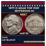 1977-d Jefferson Nickel Near Top Pop 5c ms67 5fs S