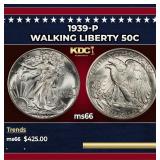 1939-p Walking Liberty Half Dollar 50c Grades ms66