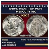 1939-d Mercury Dime Near Top Pop! 10c ms68+ FSB SE