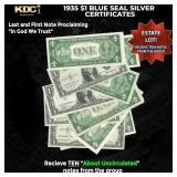 10x 1935 $1 Blue Seal Silver Certificates Grades A