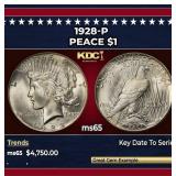 1928-p Peace Dollar $1 ms65 SEGS