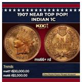 1907 Indian Cent Near Top Pop! 1c ms66+ rd SEGS