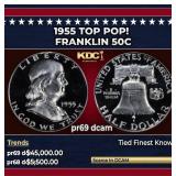 1955 Proof Franklin Half Dollar TOP POP! 50c pr69