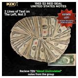 10x 1953 $2 Red Seal United States Note Grades AU