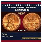 1936-d Lincoln Cent Near Top Pop 1c ms67 rd SEGS