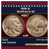 1919-d Buffalo Nickel 5c au58 SEGS